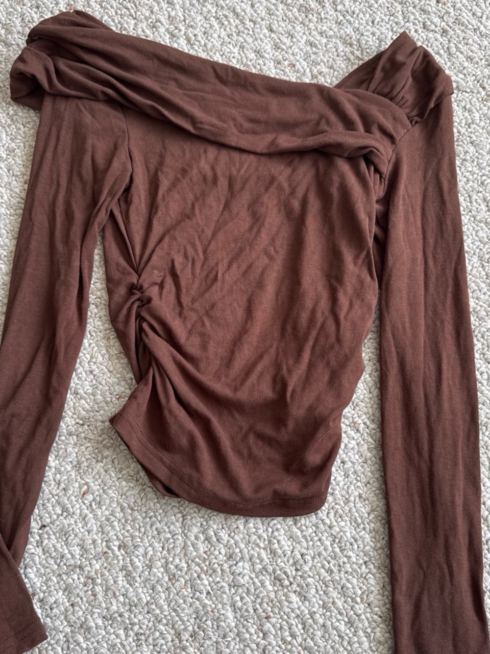 Off-Shoulder Long Sleeve Top in Brown